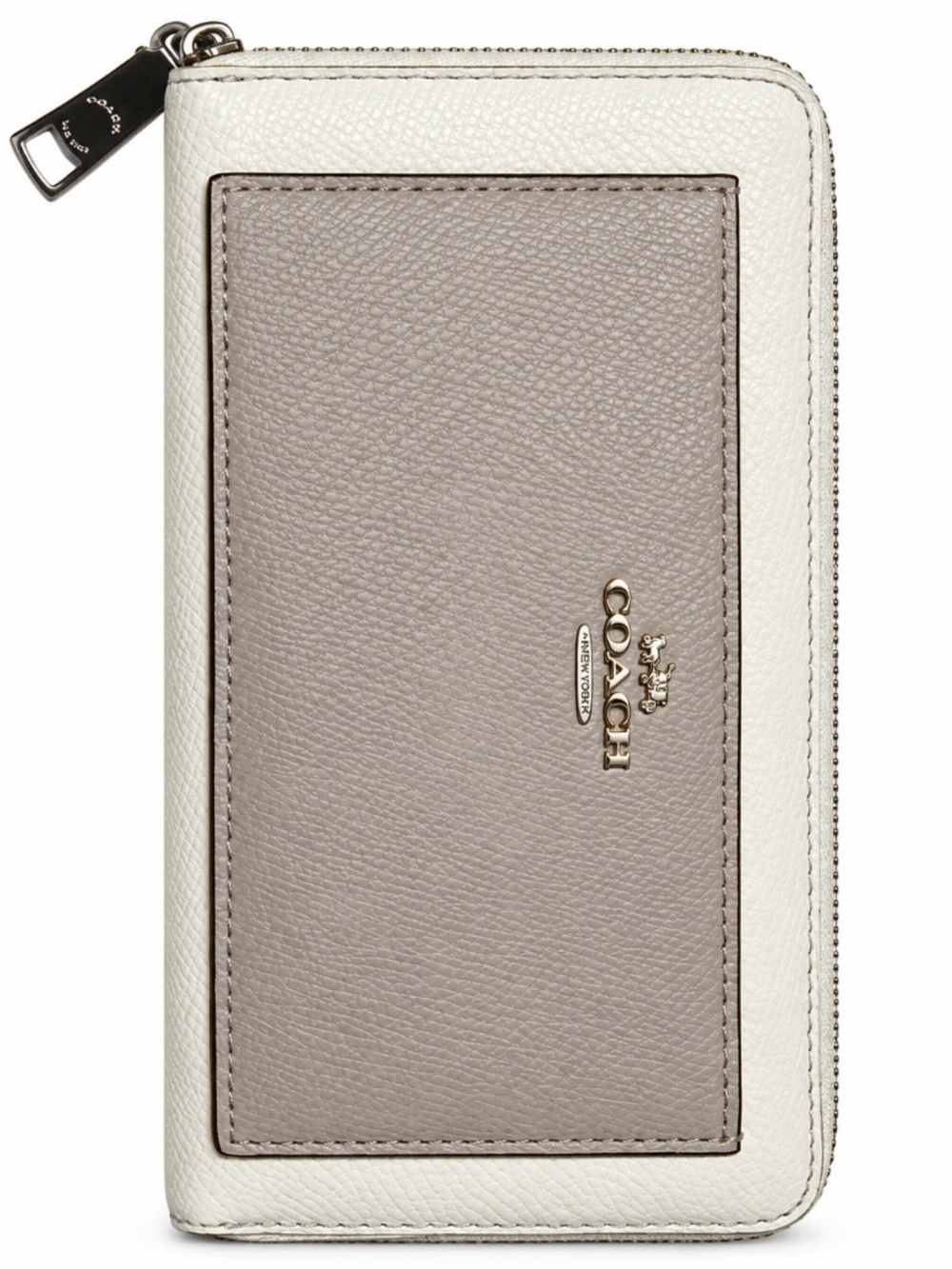 Coach Colorblock Zip Around Wallet Chalk White Taupe Leather